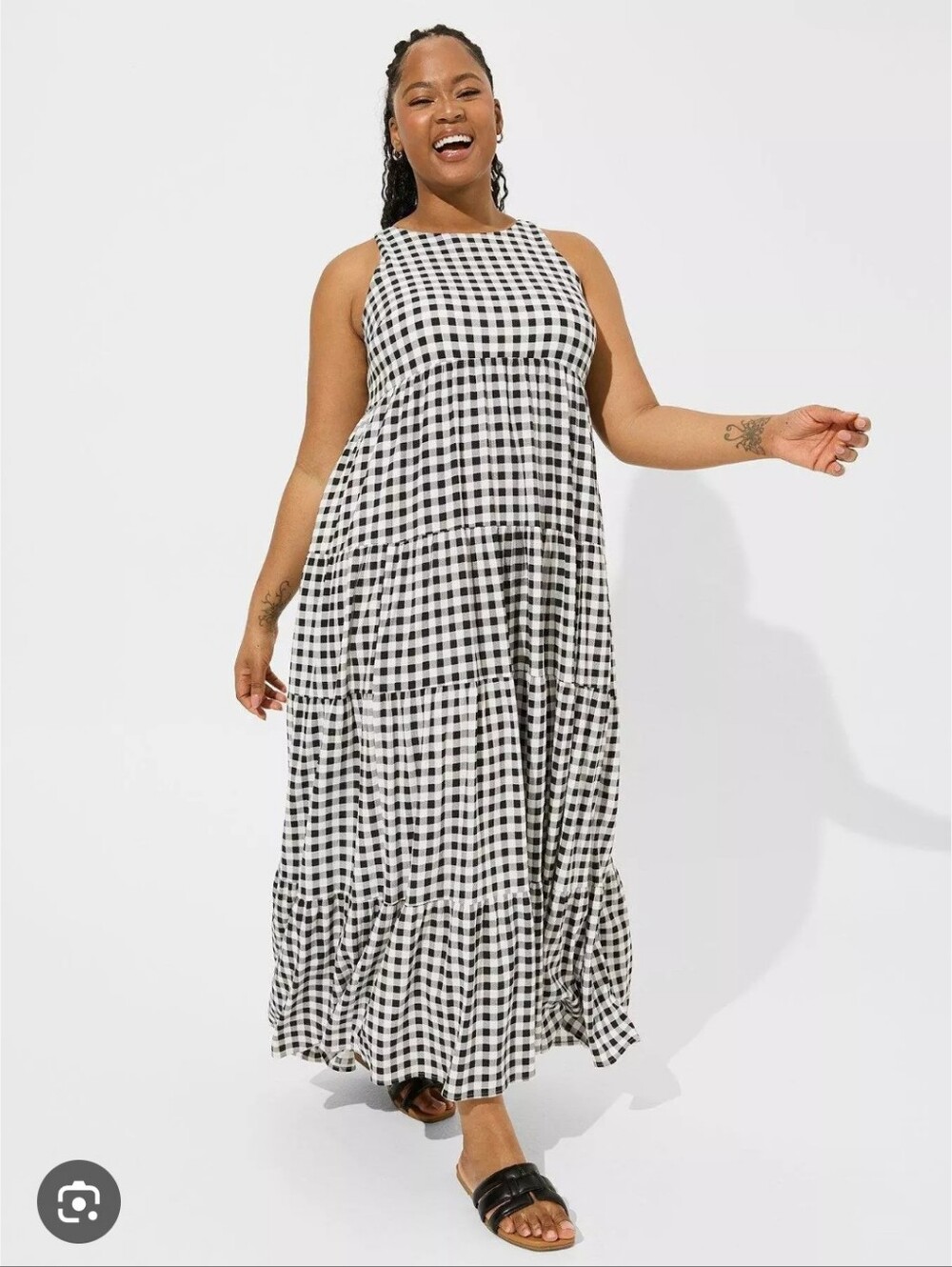 Torrid Black Gingham Gauze Halter Tiered Maxi Dress with Pockets Plus Size 4X
